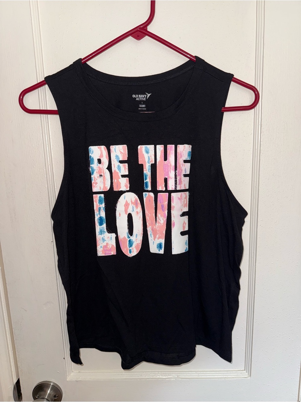 Old Navy Active Black Tank with Pink & Blue 'Be The Love' Graphic. Great cond. L